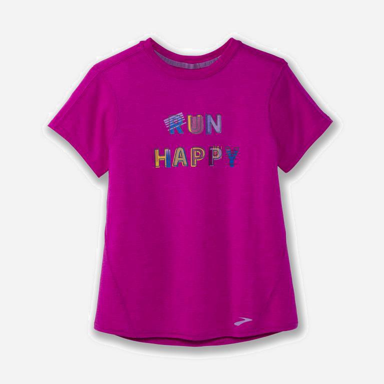 Brooks Distance Graphic Israel - Women's Short Sleeve Running Shirt - Heather Magenta/Run Happy (108